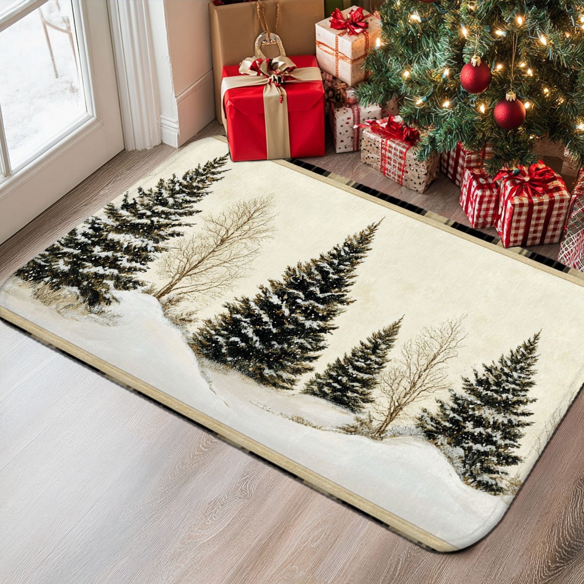 Winter Snow Hunting Cabin Pine - Hunting Outdoor Rug 评论和价格