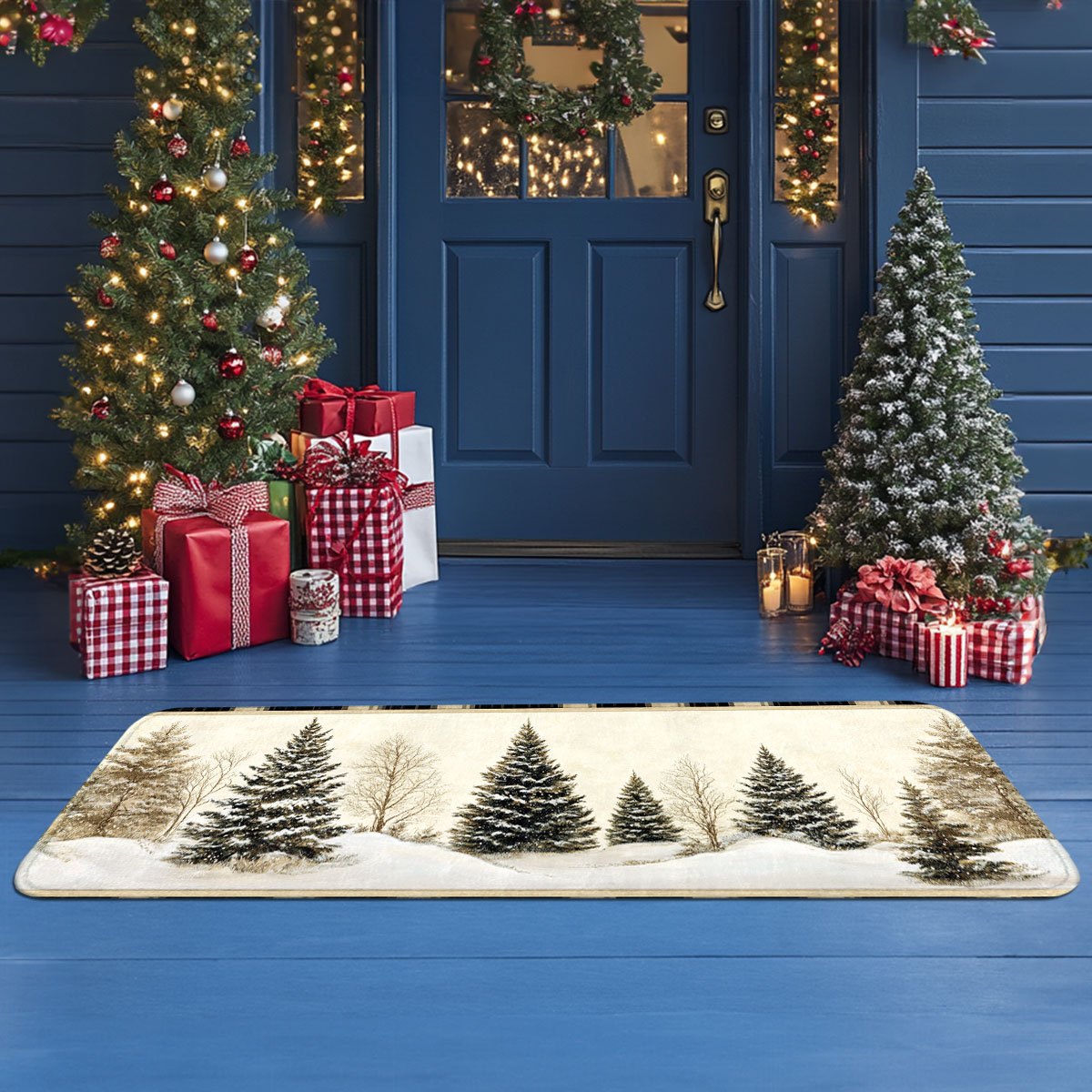 Winter Snow Hunting Cabin Pine - Hunting Outdoor Rug 评论和价格