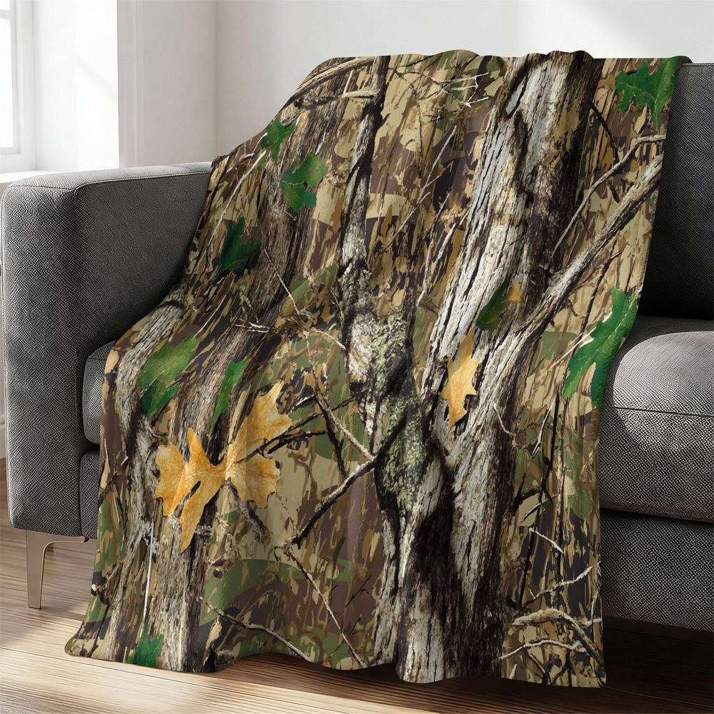 Forest Camouflage Flannel Blan - Hunting Outdoor Rug 评论和价格