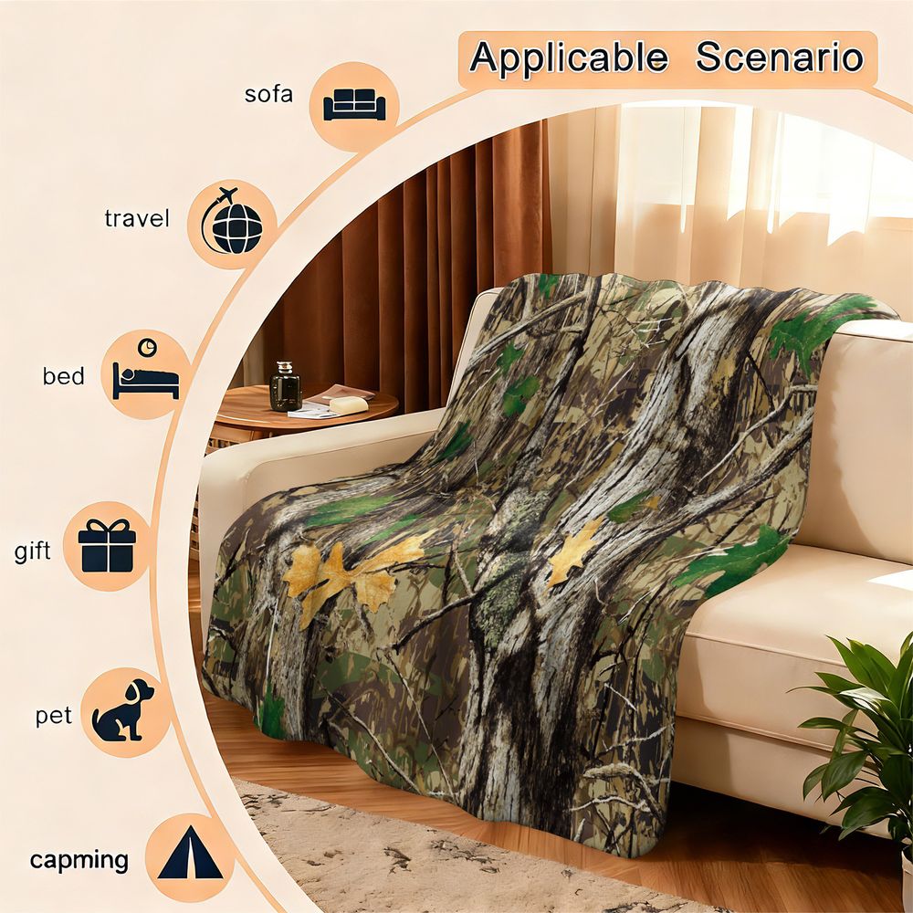 Forest Camouflage Flannel Blan - Hunting Outdoor Rug 评论和价格