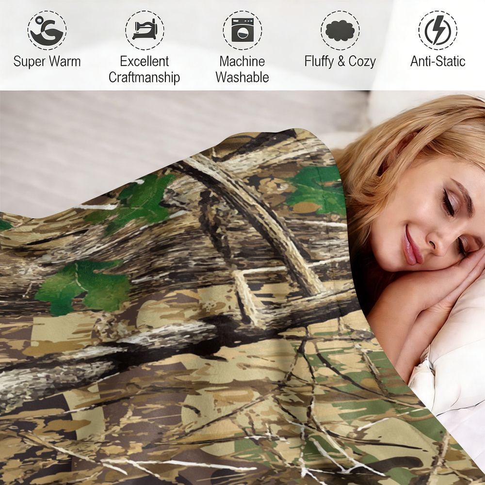 Forest Camouflage Flannel Blan - Hunting Outdoor Rug 评论和价格