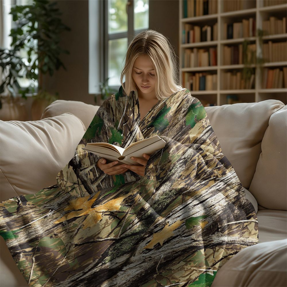 Forest Camouflage Flannel Blan - Hunting Outdoor Rug 评论和价格